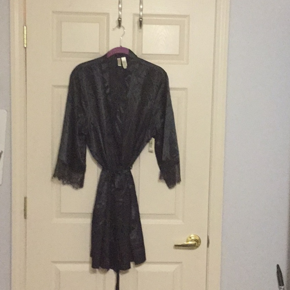 Black satin robe